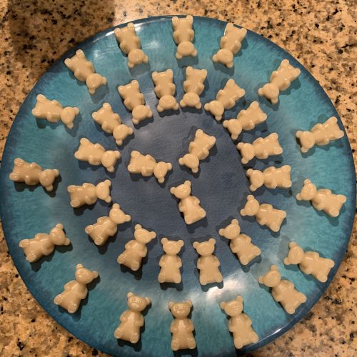 A plate of oatmilk gut butter gummy bears